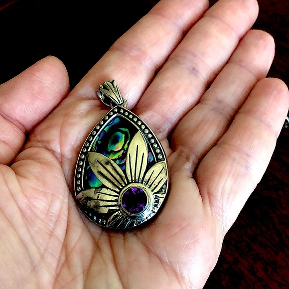 Silver set with abalone pearl and amethyst🌸earrings with pendant 🌺 - Picture 10 of 14